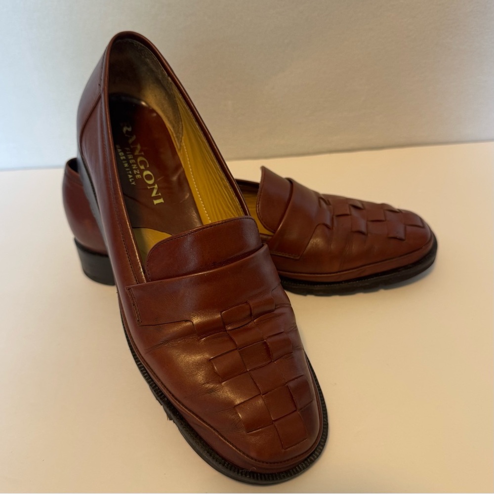 Rangoni Firenze Women's Slip On  Woven Loafers Brown Leather 7B Grannycore Italy
